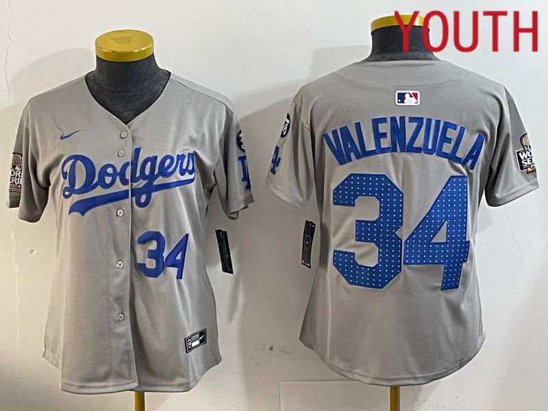 Youth Los Angeles Dodgers #34 Valenzuela Grey Game 2024 Nike MLB Jersey style 12054->youth mlb jersey->Youth Jersey
